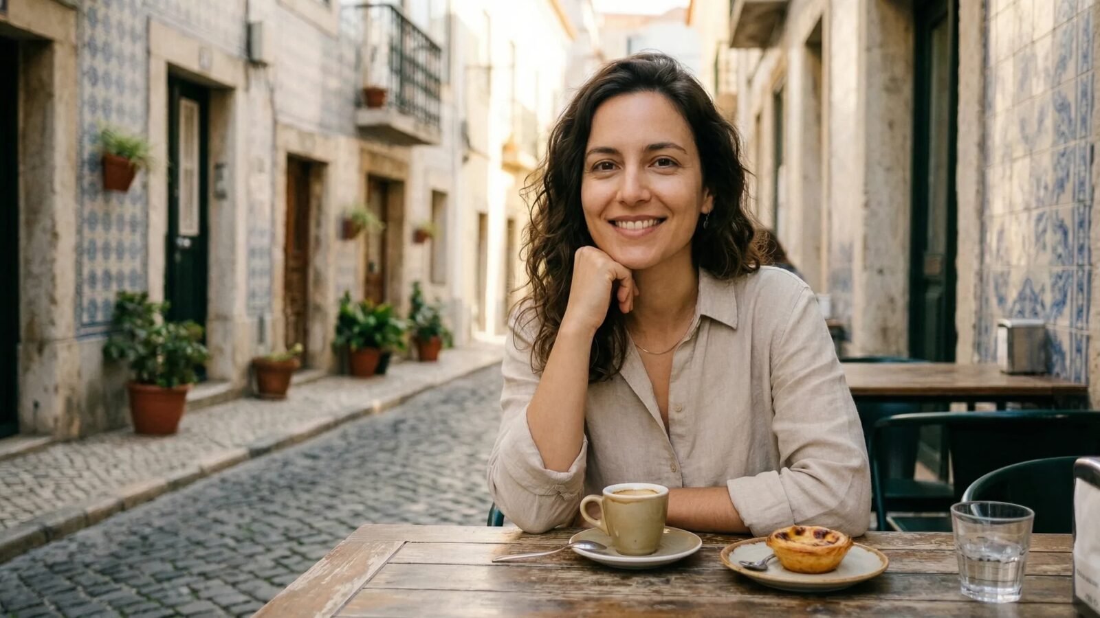 Sofia Almeida at a cafe in Portugal