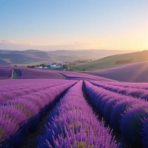 Panoramic view of purple lavender fields in Alentejo, Portugal. alfazema alentejo campo de flores em portugal