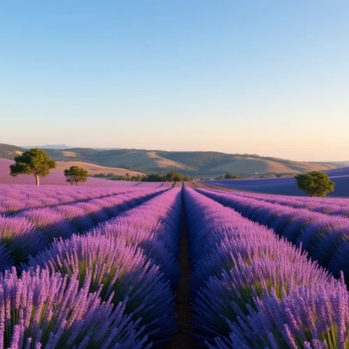 Sweeping vista of purple lavender fields in Alentejo, Portugal. alfazema alentejo campo de flores em portugal