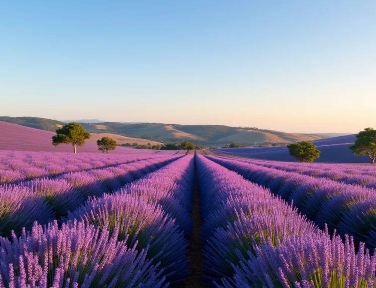 Sweeping vista of purple lavender fields in Alentejo, Portugal. alfazema alentejo campo de flores em portugal