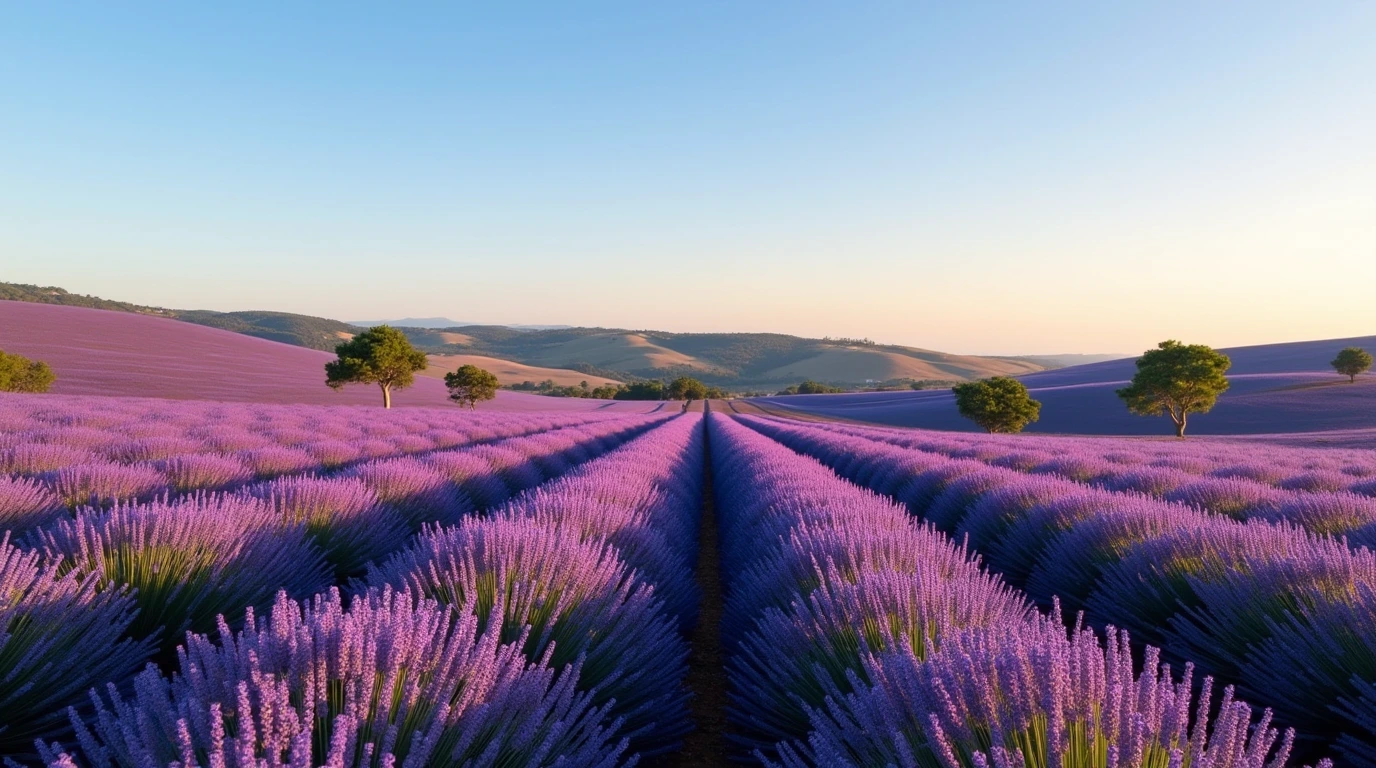 Sweeping vista of purple lavender fields in Alentejo, Portugal. alfazema alentejo campo de flores em portugal