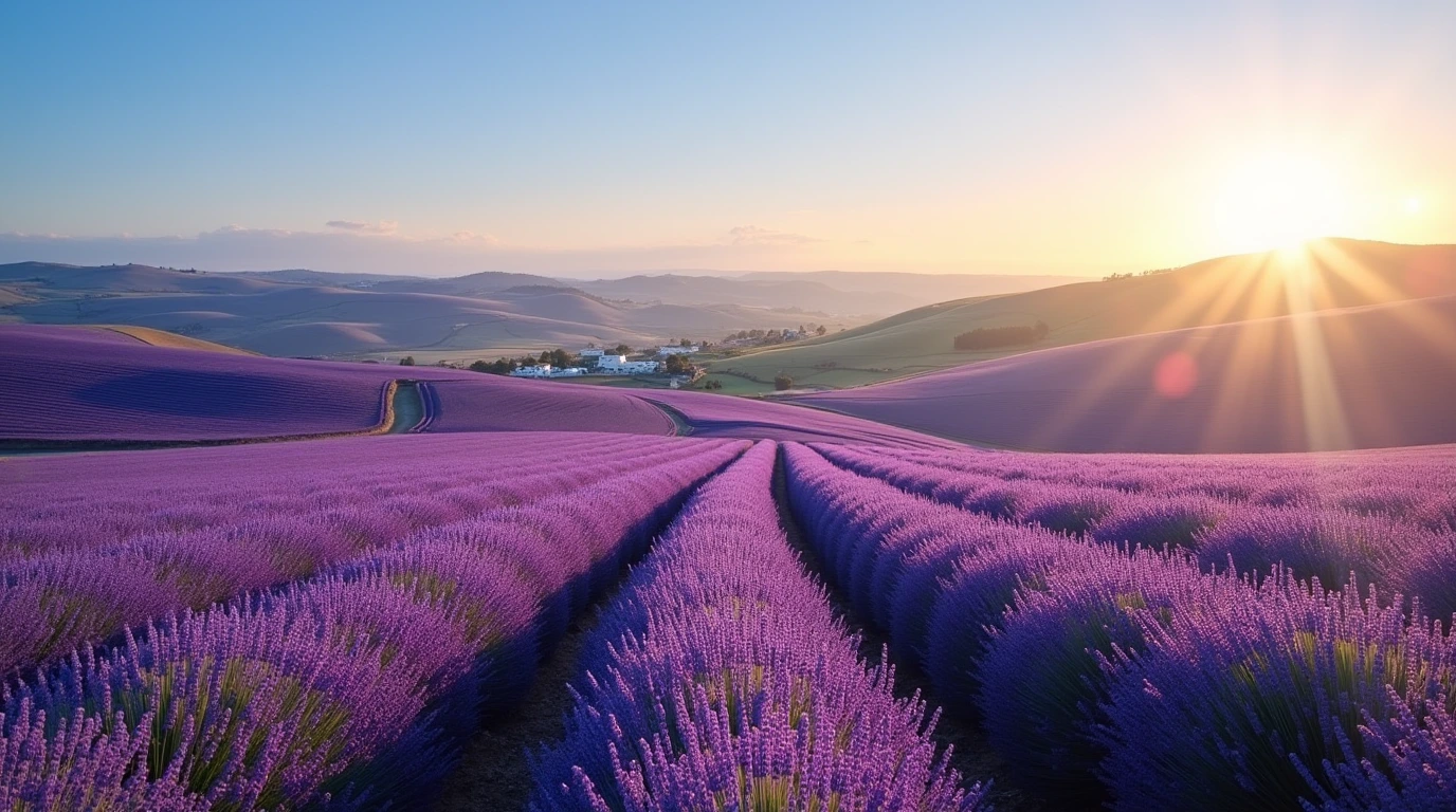 Panoramic view of purple lavender fields in Alentejo, Portugal. alfazema alentejo campo de flores em portugal