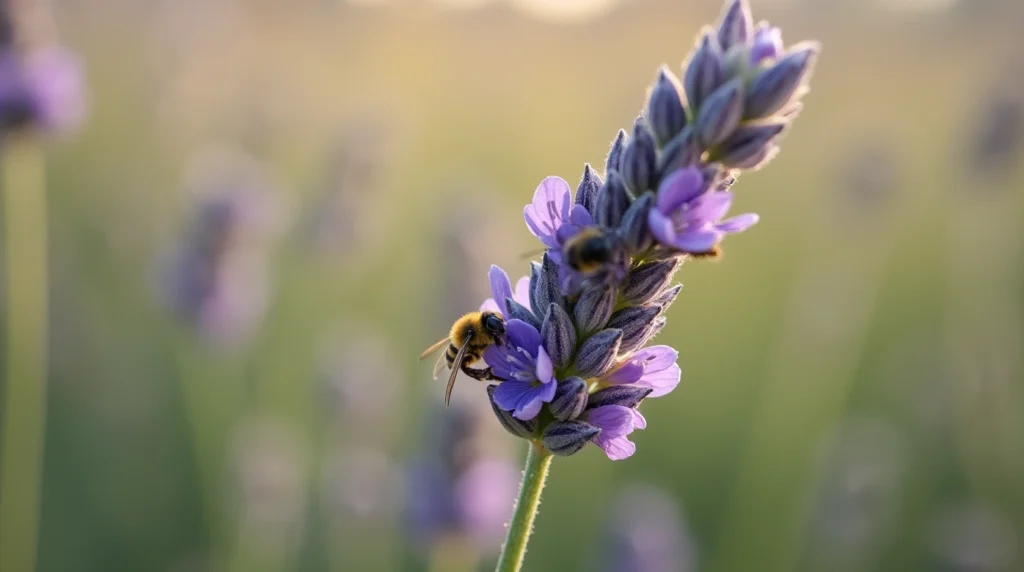 Close-up of lavender flower with bees in Alentejo