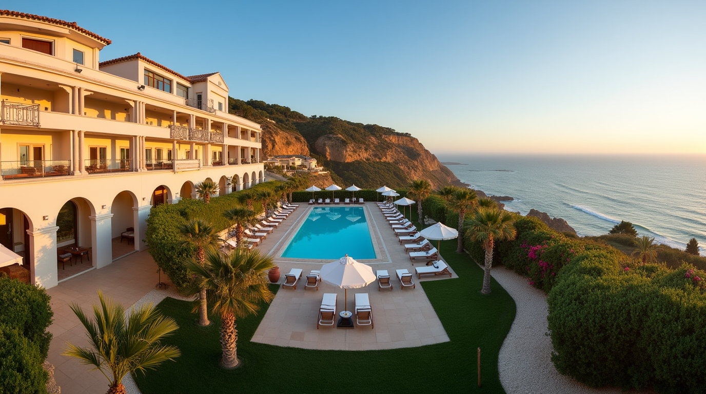 Belmar Hotel Lagos panoramic view at golden hour. belmar hotel lagos portugal