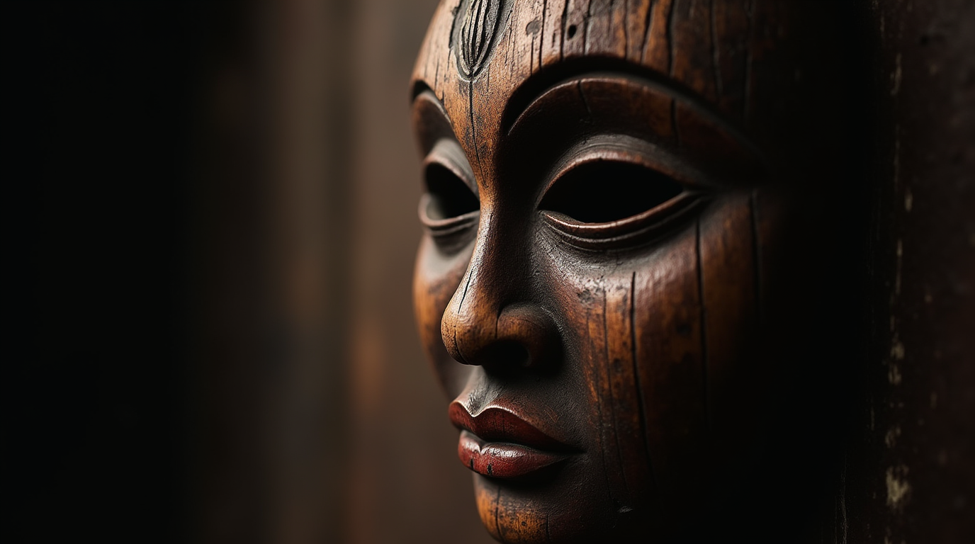 Close-up of a traditional Careto mask