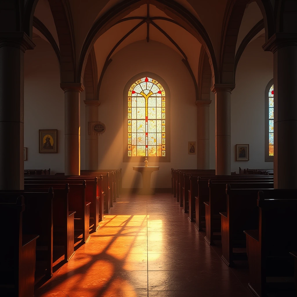 Stained glass light patterns creating a spiritual atmosphere inside a Portuguese church