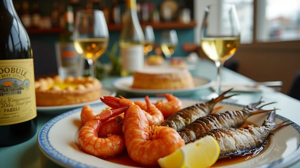 Seafood, Vinho Verde, and Pastel de Nata in Caminha, Portugal