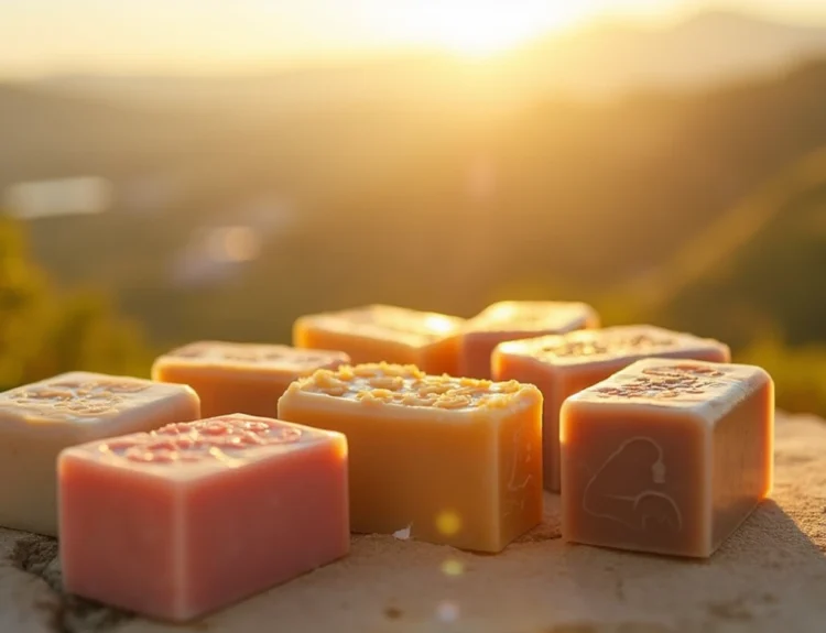 Luxurious Castelbel Soap Portugal Bars with Portuguese Countryside Background