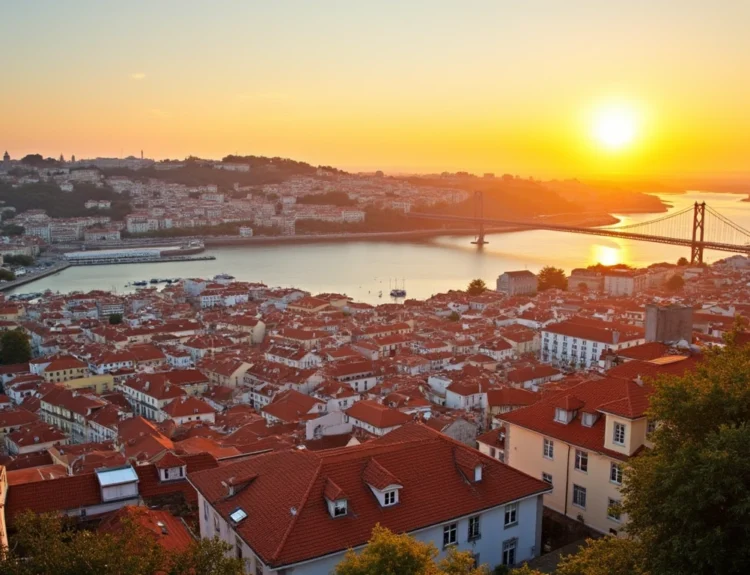 Lisbon cityscape at sunset. Portuga