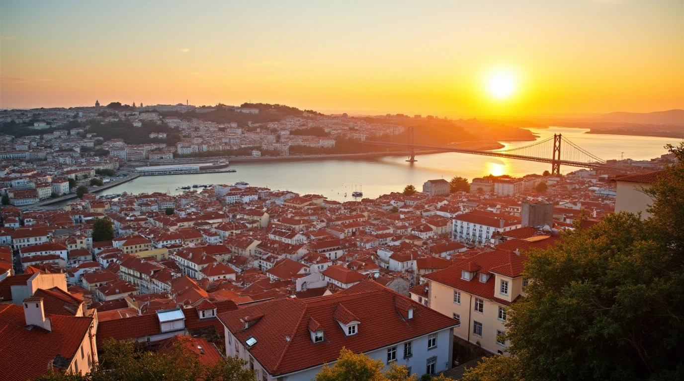 Lisbon cityscape at sunset. Portuga