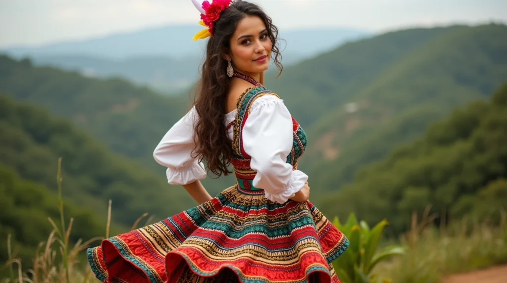 Woman wearing traditional Minho costume with vibrant embroidery